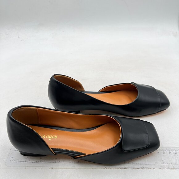 Womens Fashion Pumps Side Cut Ballet Flats Block Low Heels Square Toe Black Shoe - Picture 4 of 8